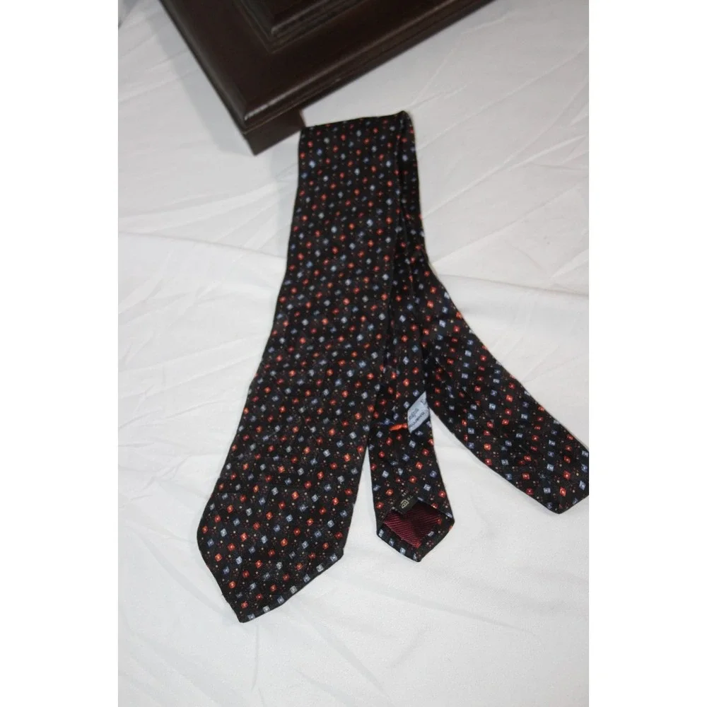 ERMENEGILDO ZEGNA Silk Tie Black Blue Red Geometric Italy 58 x 3.75